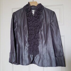 Victor Costa Women's Blazer Jacket with Ruffle Trim Gray Silver - Size 10 - EUC